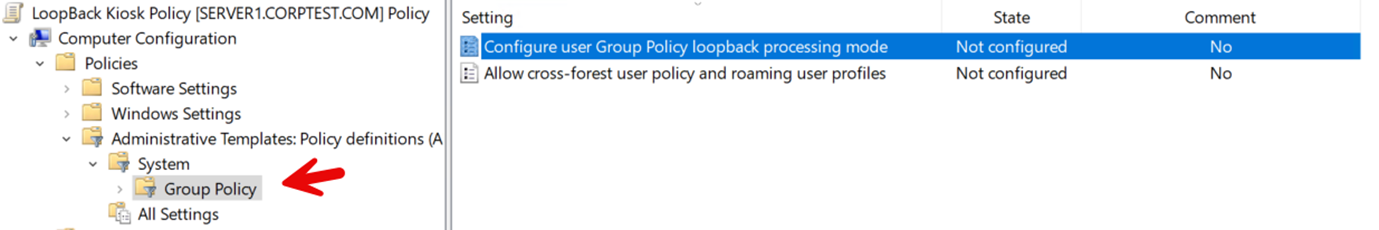 User Group Policy loopback processing mode