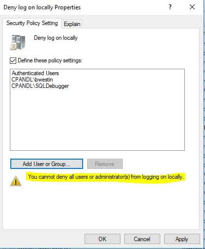Group Policy Editor prevents me from abusing Deny Logon Locally