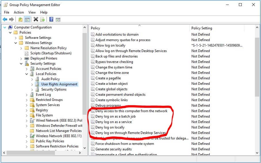 The Deny User Rights in Windows and Group Policy
